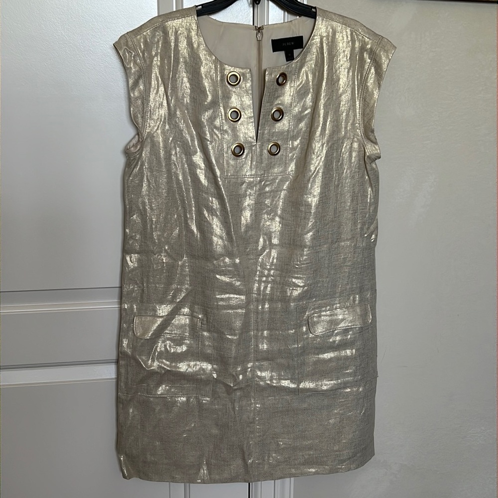 J. Crew gold metallic linen embellished dress